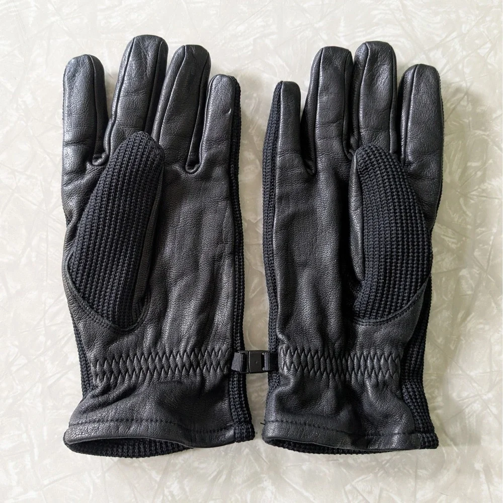 Spyder Black Knit and Leather Gloves Womens Large Mens Small Winter Ski Sport